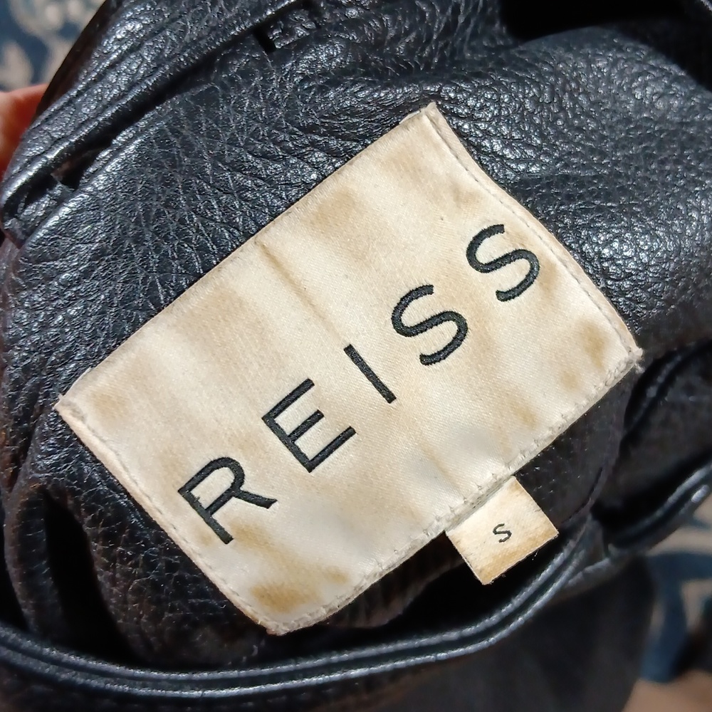 Reiss black leather moto classic biker jacket women's sz small - Picture 11 of 13